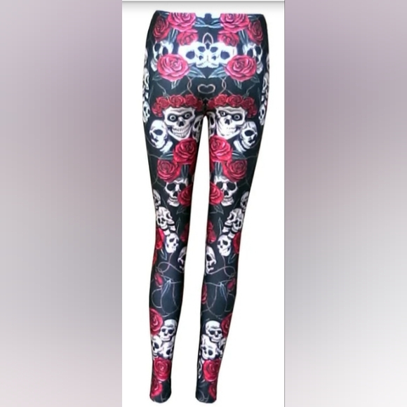 Leggings | Red Roses and Skulls | - Picture 2 of 4